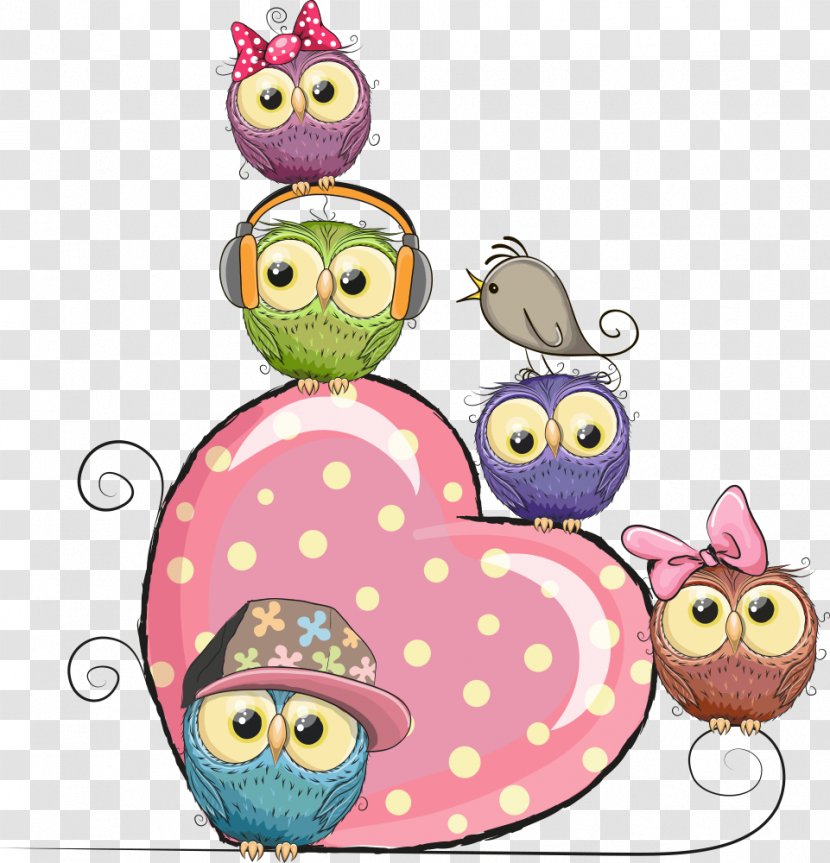 Owl Cartoon Stock Illustration - Vector Pink Hearts And Owls Transparent PNG