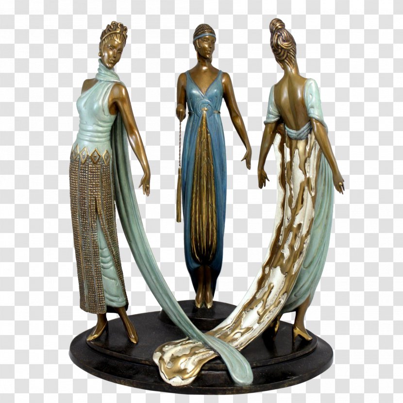 Bronze Sculpture Erté The Three Graces Figurine Art Deco - Statue Transparent PNG