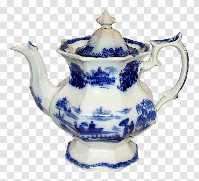 Flow Blue Teapot Tableware Kettle - Porcelain - Teapots Transparent PNG
