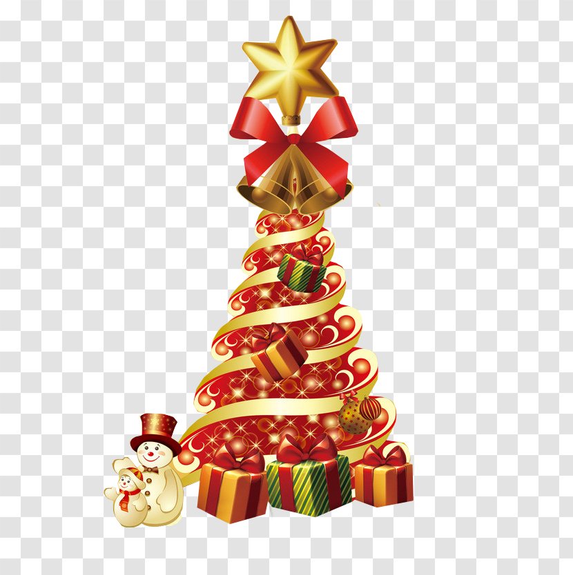Christmas Tree Santa Claus Red - Gift - And Gold Transparent PNG