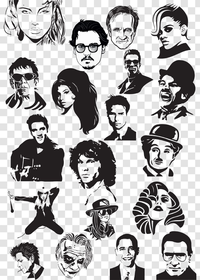Black And White Vector Graphics Illustration Celebrity Image - Facial Expression - Celebrates Transparent PNG