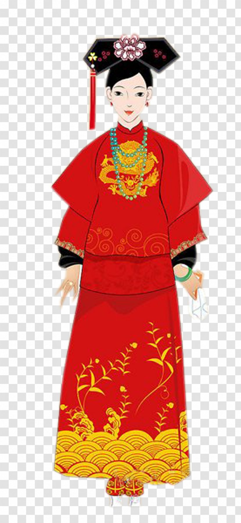 Qing Dynasty Ming Clothing Kimono - Gege - Woman Wearing A Red Dress Transparent PNG