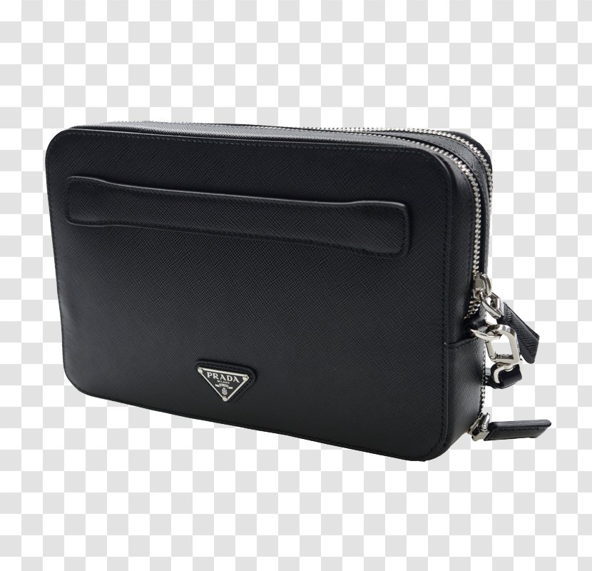 Prada Bag Leather Briefcase - Black - PRADA Men's Zipper Clutch Transparent PNG