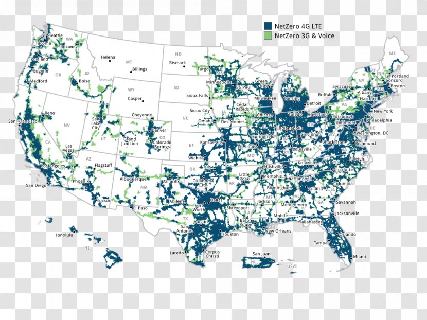 Coverage Map NetZero Broadband 4G - World - 3g 4g Transparent PNG