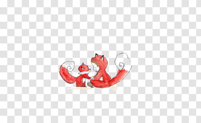 Red Fox Cartoon Illustration - Flower Transparent PNG