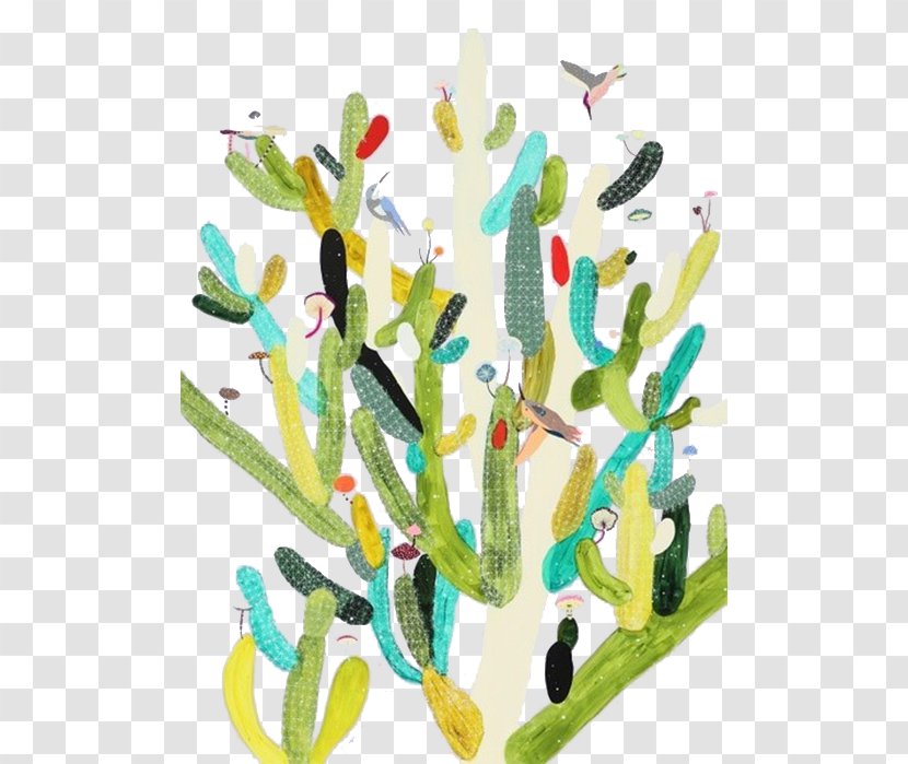 Painting Drawing Abstract Art Illustration - Plant Stem - Colored Cactus Transparent PNG