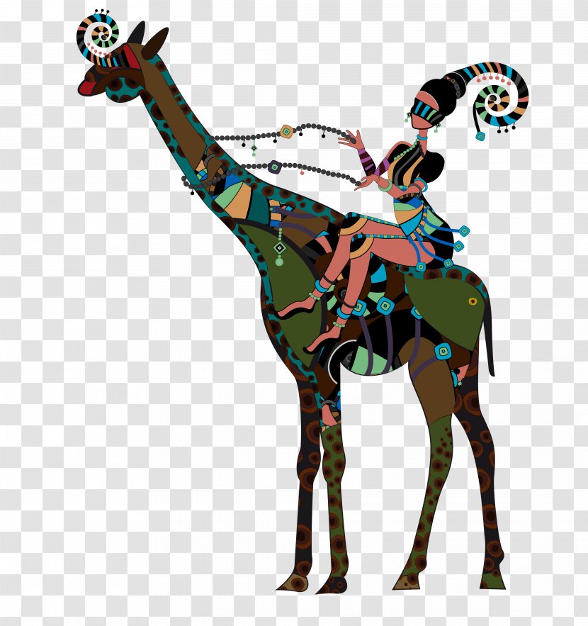 Giraffe Illustration - Tree - Giraffe,woman Transparent PNG