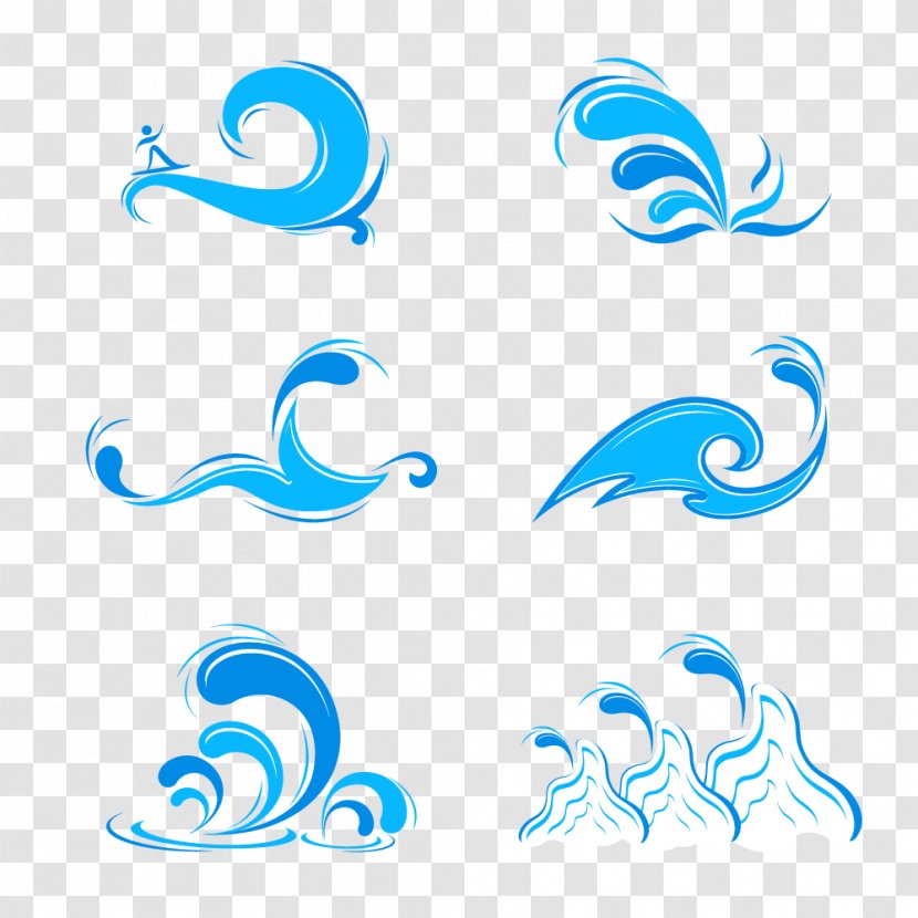 Wind Wave Dispersion Clip Art - Aqua - A Number Of Simple And Dynamic Blue Sea Pattern Transparent PNG