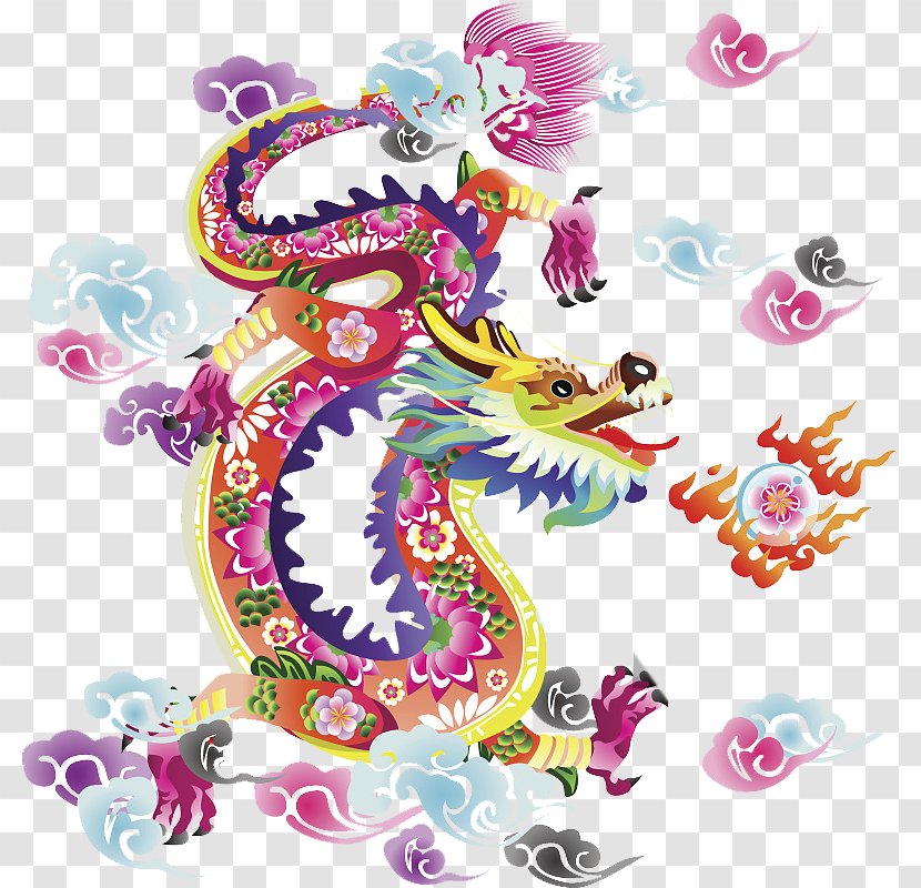 Chinese Dragon Illustration - Astrology - Colorful Flying Transparent PNG