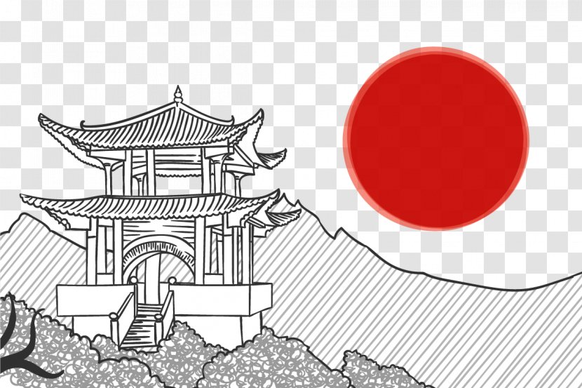 Download Euclidean Vector - Pagoda - Pencil Landscape Transparent PNG