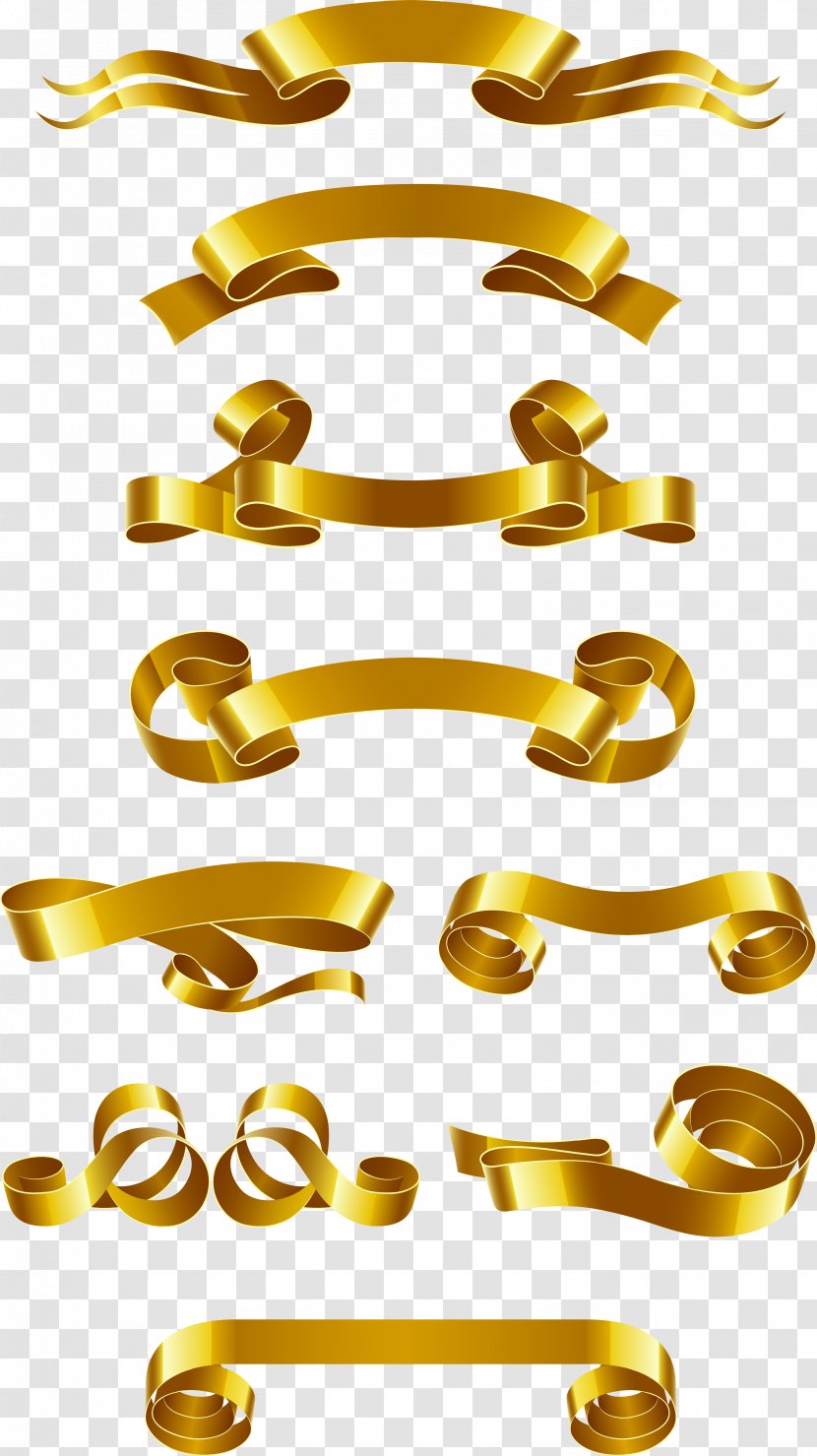 Web Banner Ribbon Euclidean Vector - Brass - Gold Material Transparent PNG