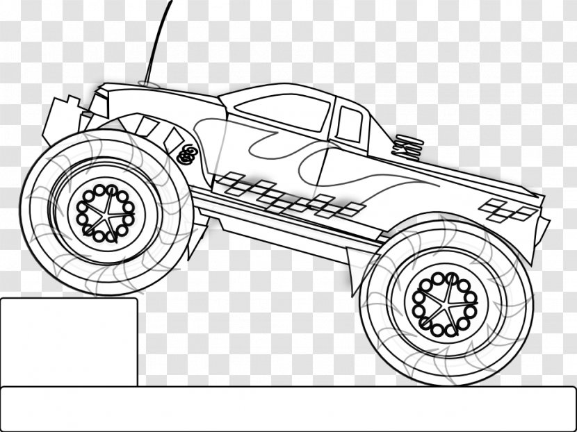 Radio-controlled Car Coloring Book Truck Radio Control - Black And White Transparent PNG
