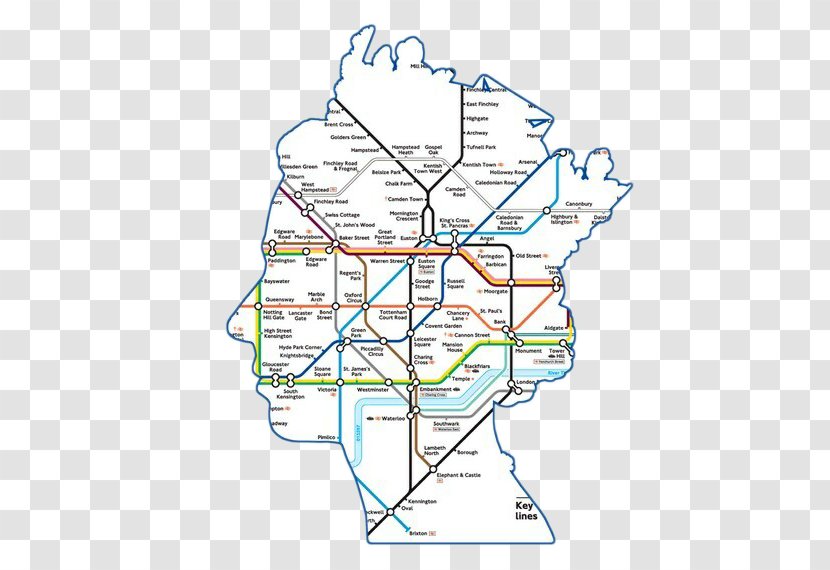 London Underground Tube Map Rapid Transit Train - Area - Queen Of England Avatar Transparent PNG