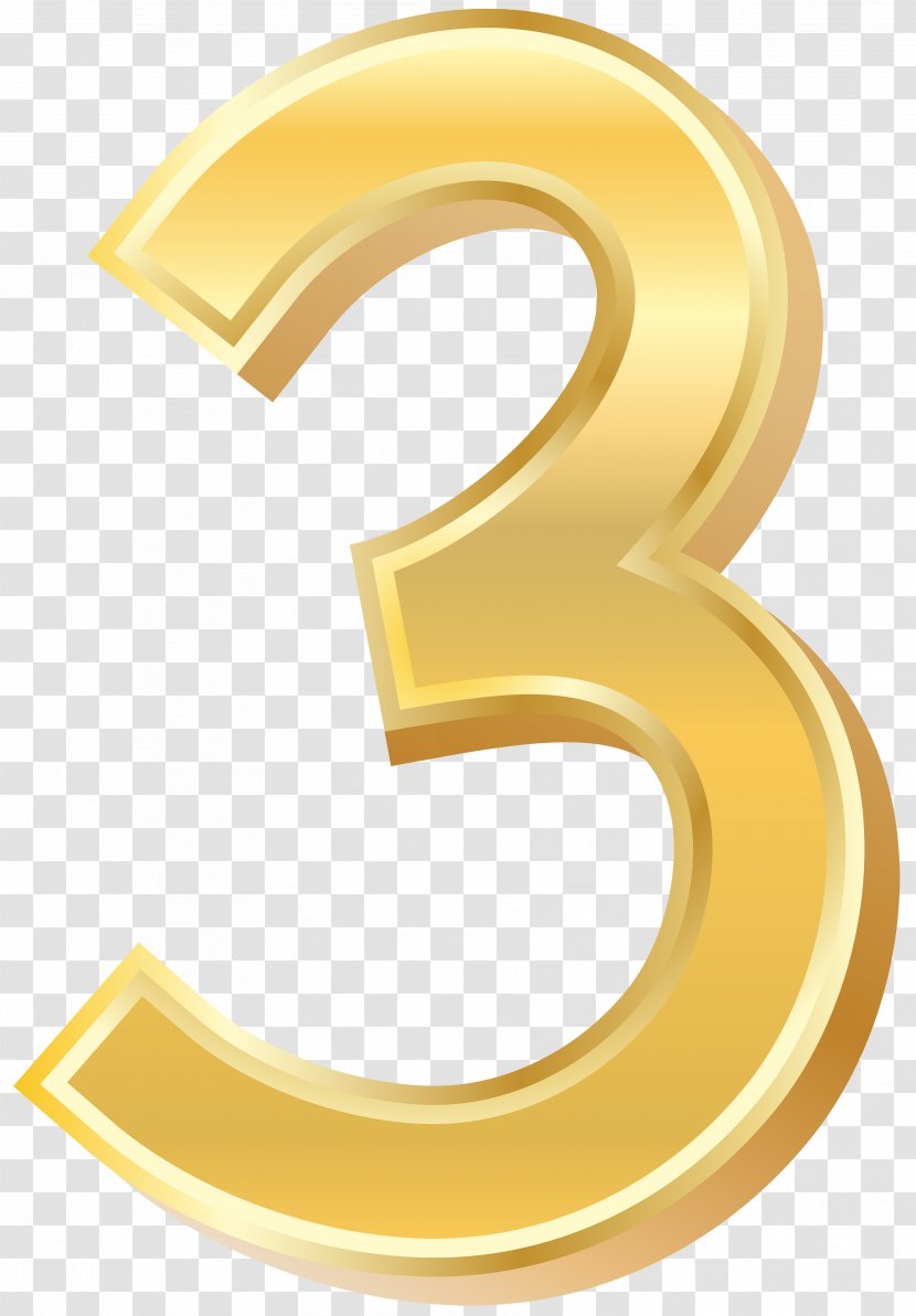 Yellow Angle - Gold Style Number Three Clip Art Image Transparent PNG