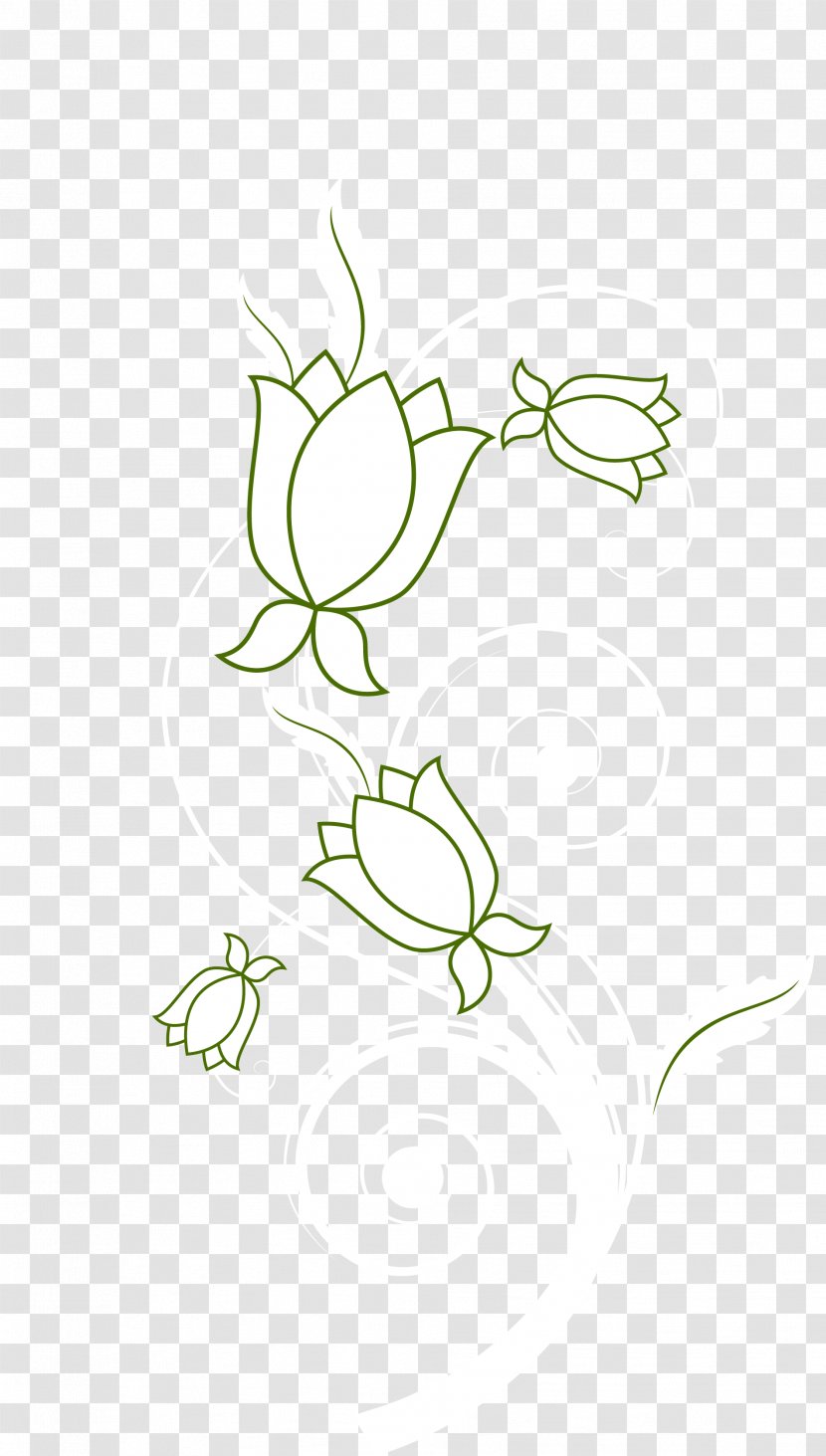 Floral Design Twig Drawing Line Art - Hand Painted Green Flowers Transparent PNG