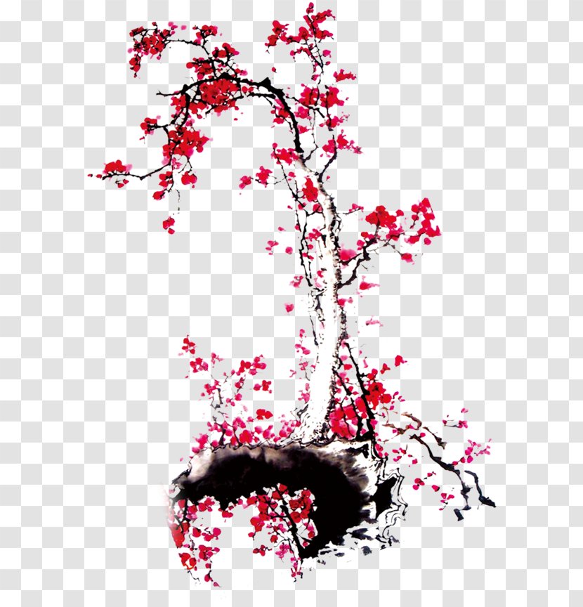 Su Shi Ink Wash Painting Petal Plum Blossom - Shan Shui - Flower Transparent PNG