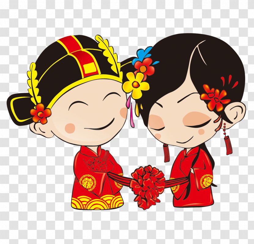 Wedding Chinese Marriage Cartoon - Human Behavior - Married Doll Transparent PNG