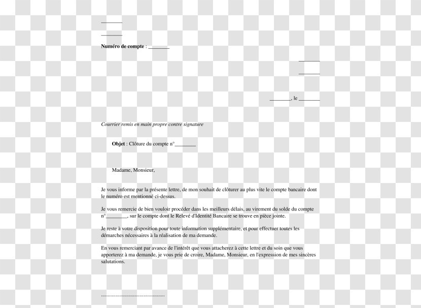 Document Letter Droit Au Compte Bank Account - Registered Mail Transparent PNG