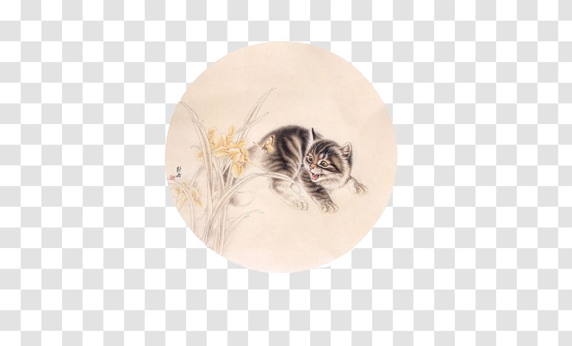 Persian Cat Kitten Drawing Chinese Painting - Beige - Playing Ink Ornament Transparent PNG