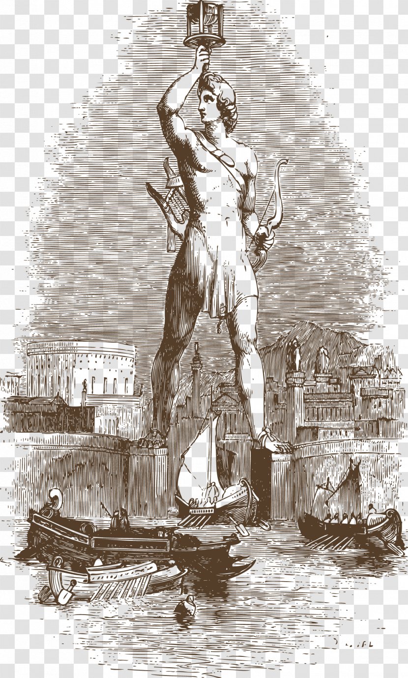 Colossus Of Rhodes Statue Liberty Lighthouse Alexandria Ancient Greece Seven Wonders The World - History - Vector Transparent PNG