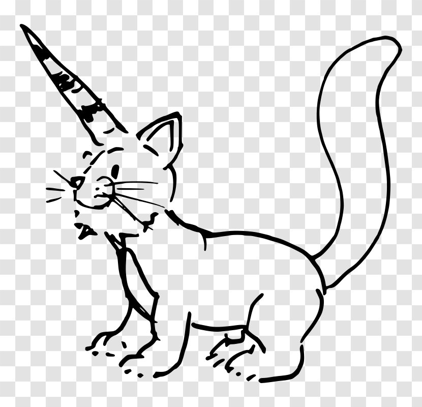 Cat Drawing Line Art Clip - Kitten - Unicorn Horn Transparent PNG