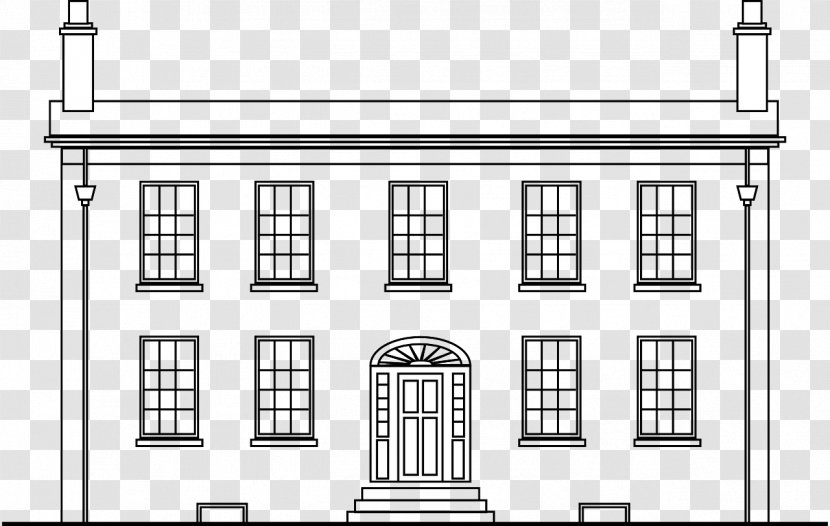 Georgian Era Architecture House Drawing - Monochrome Transparent PNG