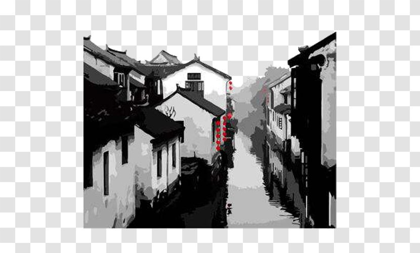 Paint By Number Oil Painting - Town - Jiangnan Wind Ink Transparent PNG