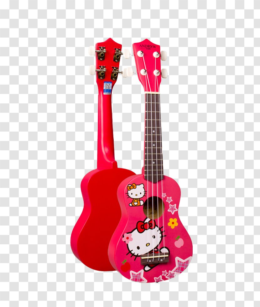 Ukulele Electric Guitar Musical Instrument Hello Kitty - Frame - Red Transparent PNG