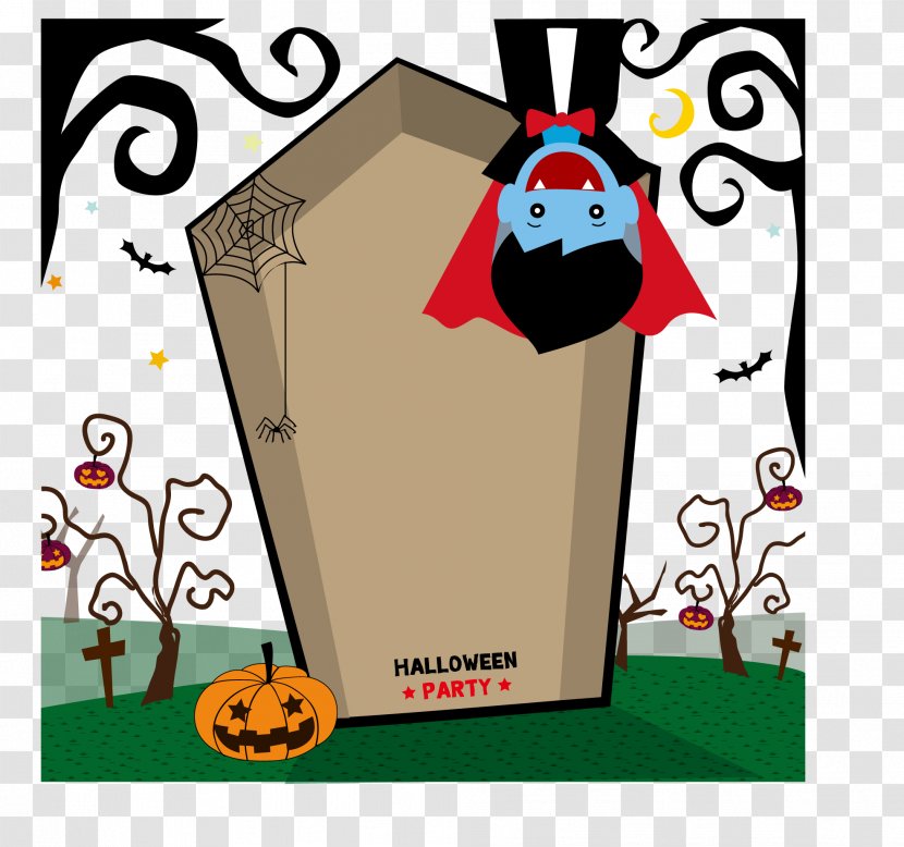 Halloween Illustration - Inverted Vampire Pumpkin And Grave Transparent PNG