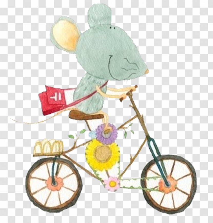 Cycling Road Bicycle Frame Poster - Fixedgear - Hand-painted Cartoon Mouse Riding A Bike Transparent PNG