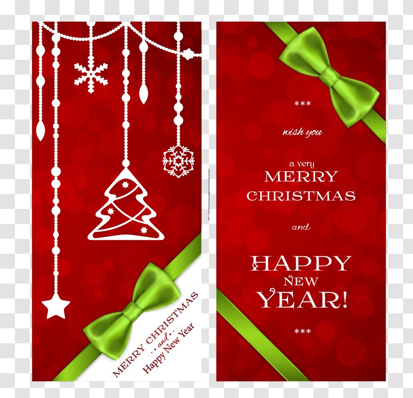 Christmas Card Greeting & Note Cards - 2 Green Bow Vector Material Transparent PNG