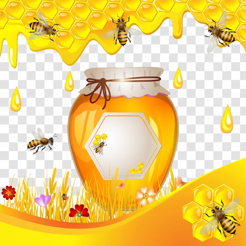 Honey Bee Honeycomb - Yellow - Jar Transparent PNG