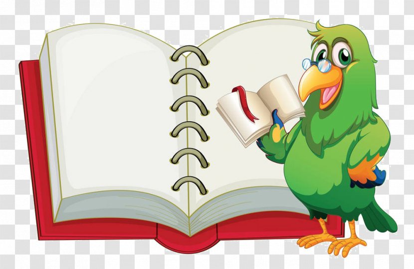 Parrot Reading Illustration - Phonics - Cartoon Bird Transparent PNG