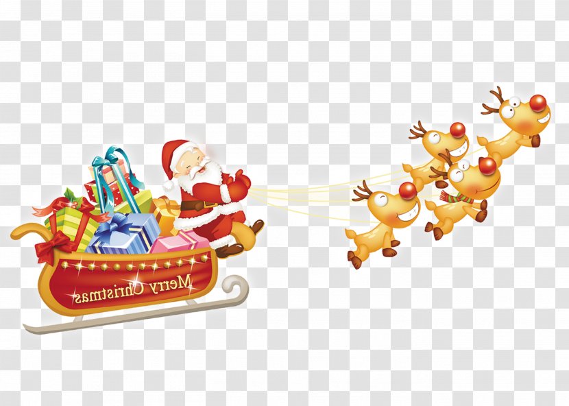 Santa Claus Reindeer Christmas - Elk Pulling Transparent PNG