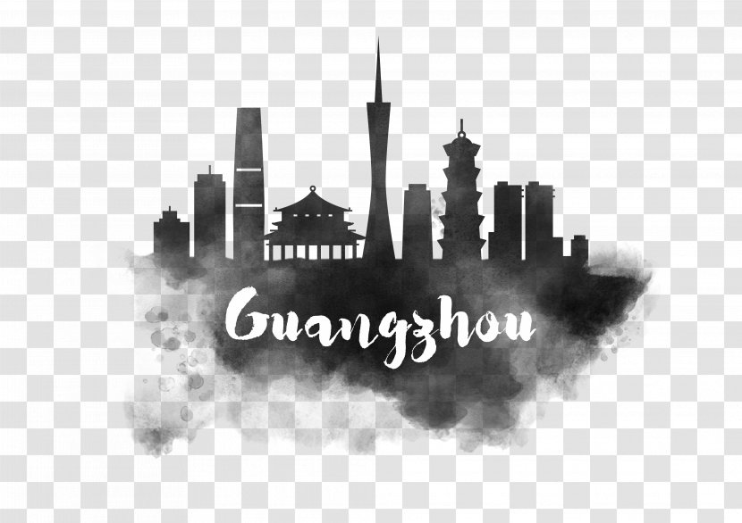 Guangzhou Skyline Watercolor Painting Silhouette - Chinese City Of Ink Figure Transparent PNG