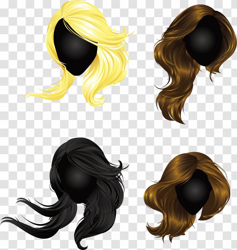 Long Hair Wig Coloring - Black - Vector Female Variety Of Templates Transparent PNG