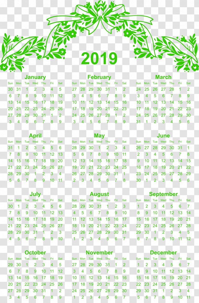 Simple Printable Calendar 2019 Free Download. - Text - Picture Frames Transparent PNG