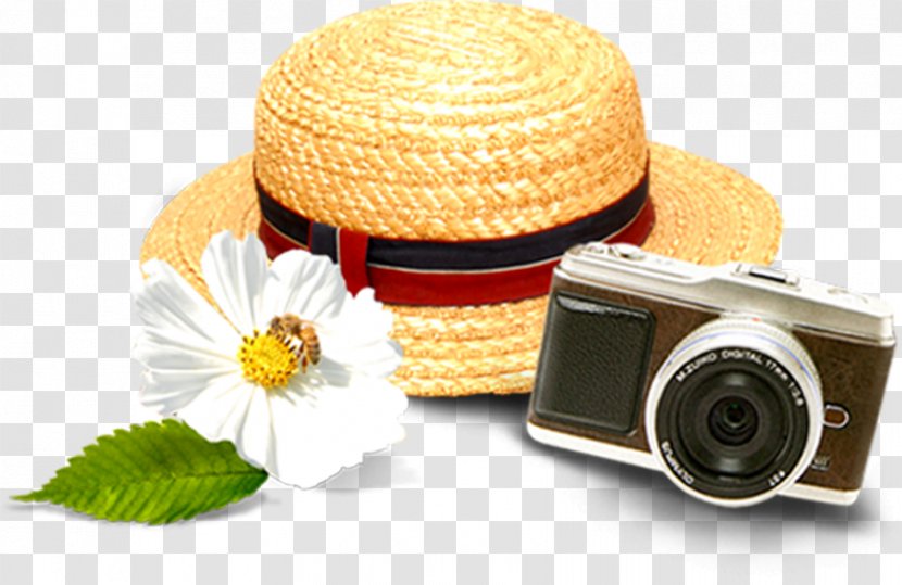 Straw Hat - Tourism - White Flower Camera Transparent PNG
