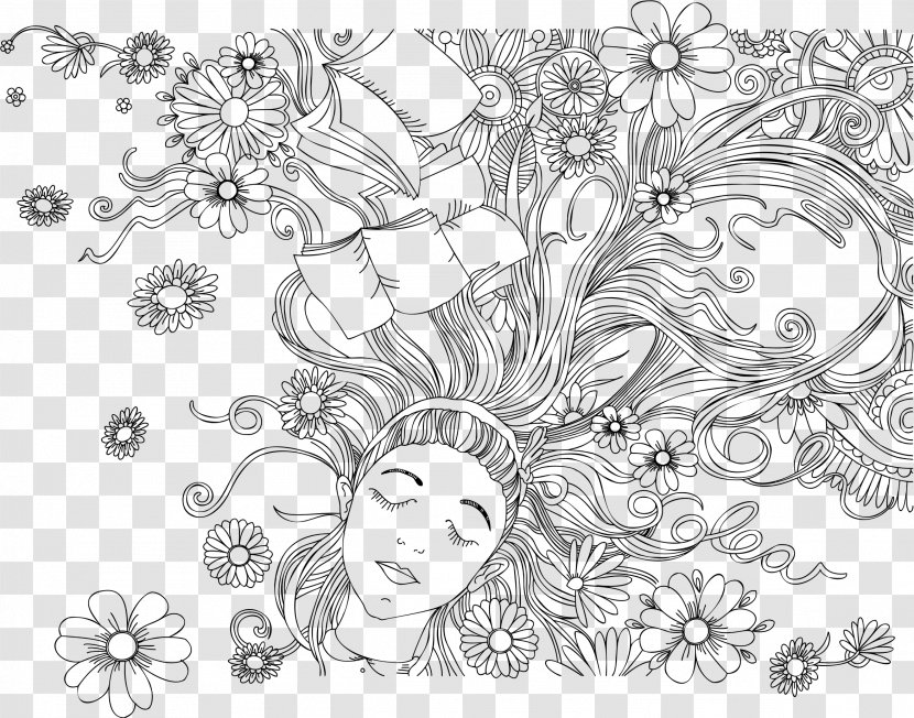 Ausmalbild Adult Line Art Photography Clip - Fictional Character - White Transparent PNG