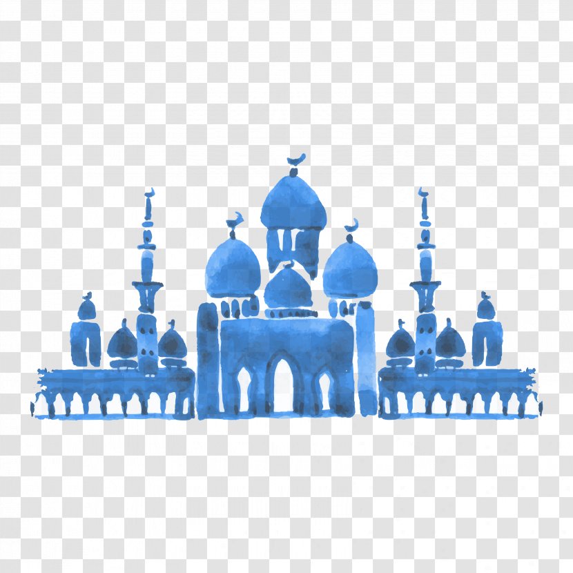 Islamic Architecture Watercolor Painting Culture - Blue - Hand Painted Building Group Vector Transparent PNG