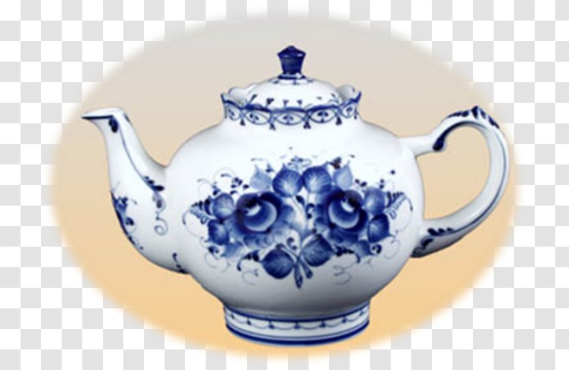 Kettle Teapot Gzhel Porcelain Ceramic - Blue And White Transparent PNG
