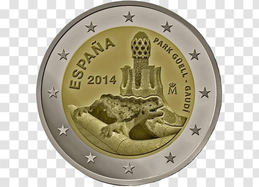 2 Euro Coin Vatican City Park Güell Coins - Gold Transparent PNG