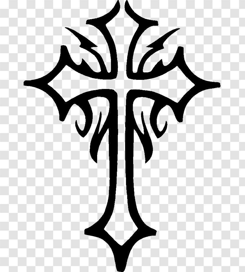 Stencil Christian Cross Celtic - Black And White - Tattoo Transparent PNG