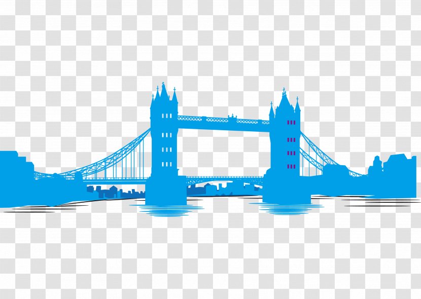 London Bridge Tower Of Millennium Bridge, Big Ben - Original Tour - Blue Silhouettes Vector Transparent PNG