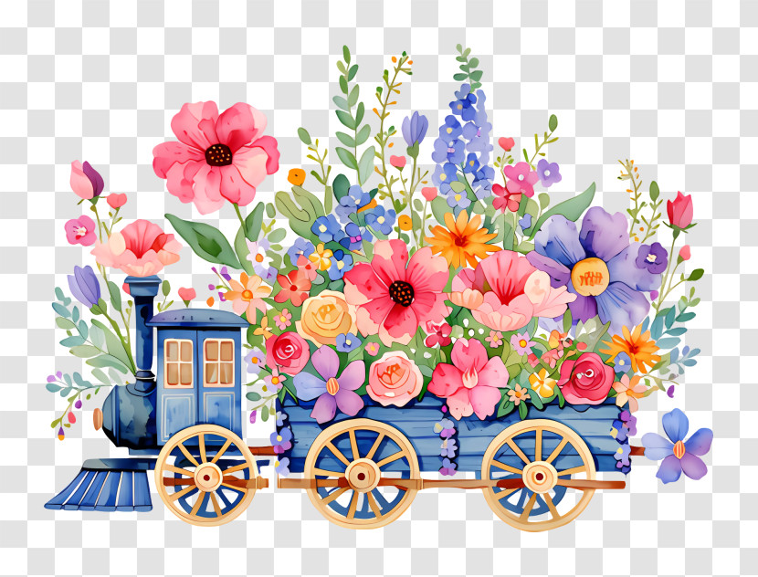 Toy Train Laden With Flowers Transparent PNG