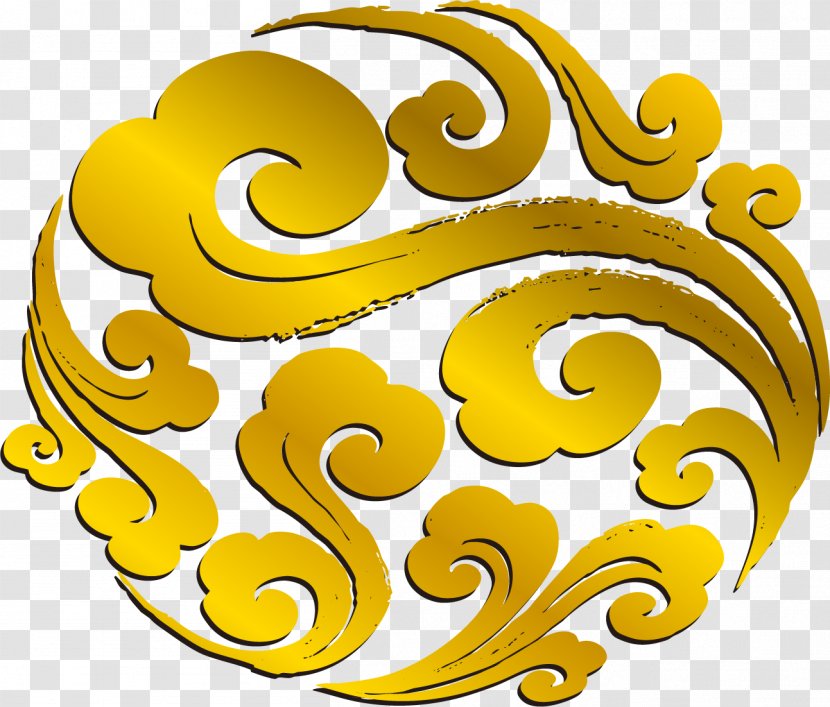 Vector Painted Golden Clouds Pattern - Text Transparent PNG