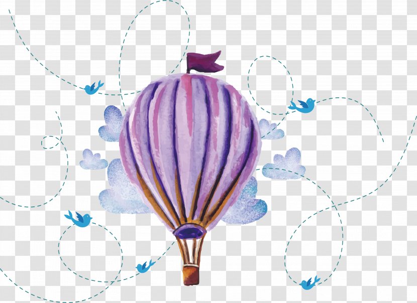 Watercolor Hand Painted Hot-air Balloon - Flat Design - Illustration Transparent PNG