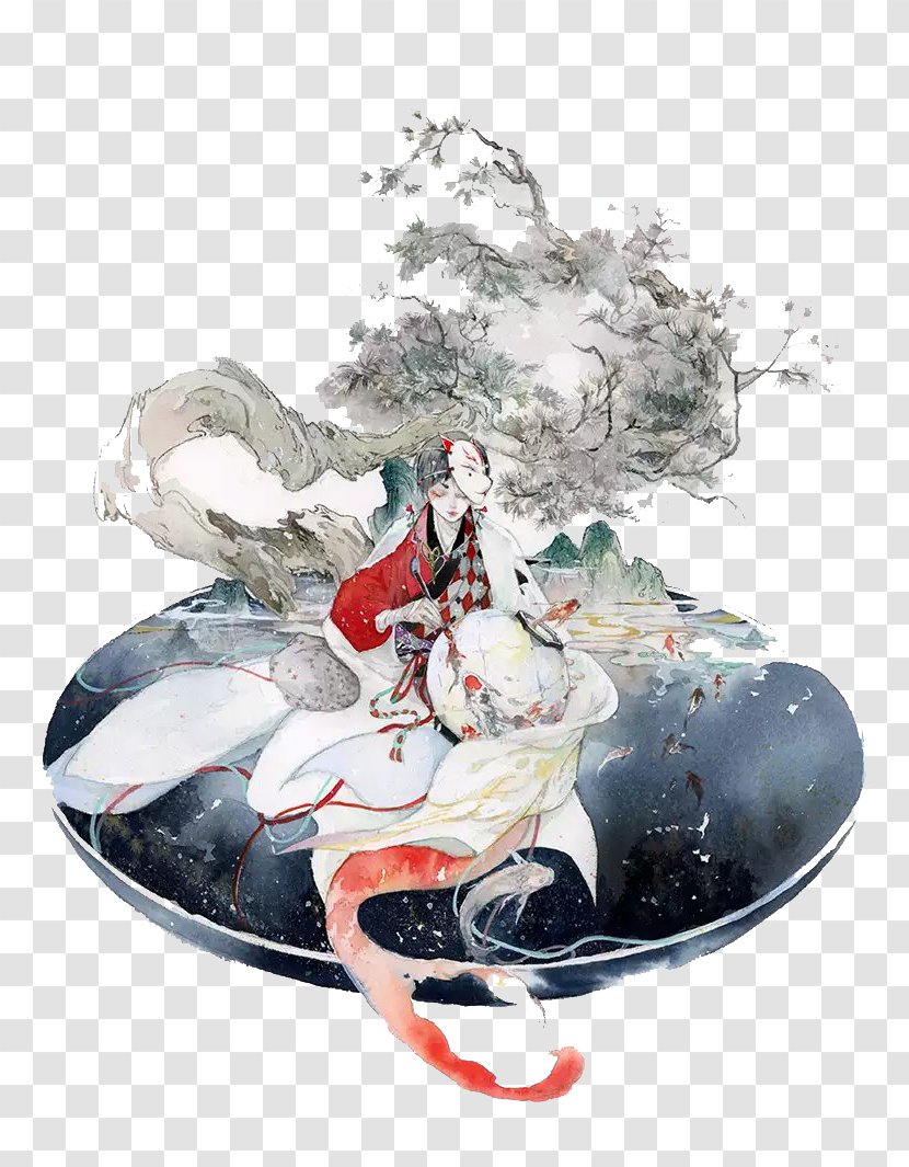 Watercolor Painting Art Illustrator Illustration - Book - Panasonic Woman With Fish Transparent PNG