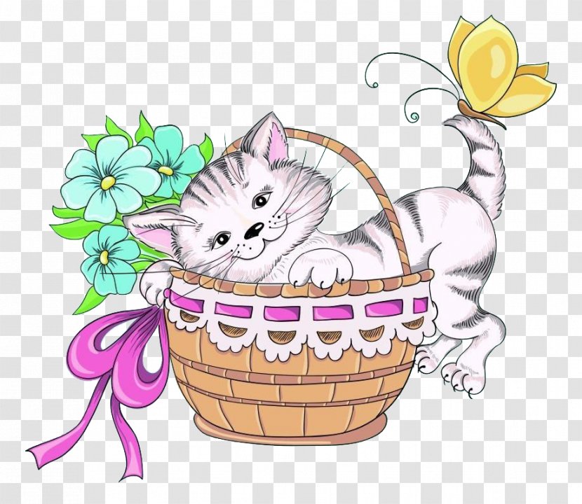 Drawing Flower Basket Illustration - Naughty Little Cat Transparent PNG