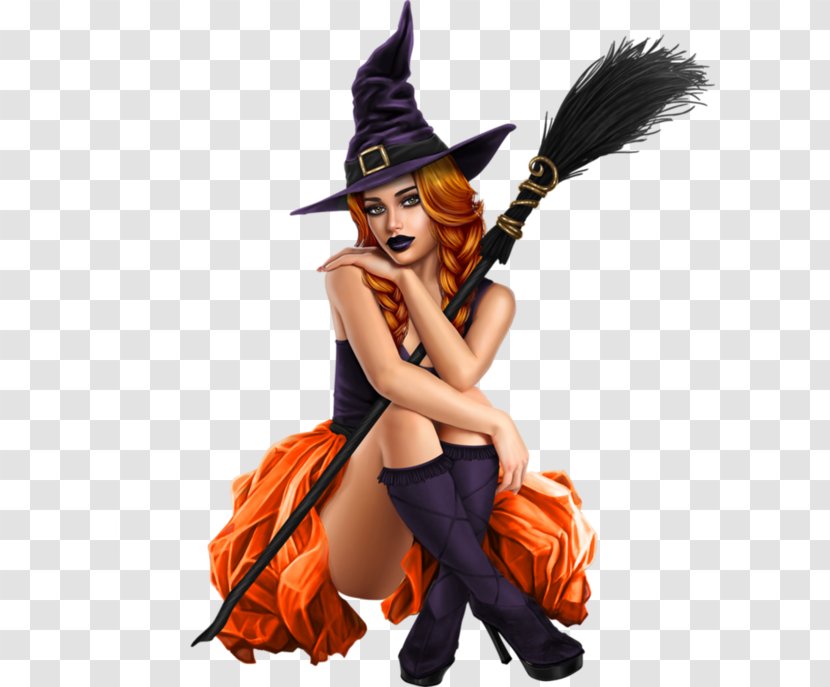 Boszorkány Woman Halloween Broom - Watercolor Transparent PNG